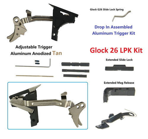 Glock 26 Gen 1-3 Lower Parts Kit With Adjustable Trigger To 3 Lbs Tan Dark Earth  Anodized