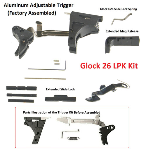 Glock 26 Gen 1-3 Lower Parts Kit With Adjustable Trigger To 3 Lbs Black Anodized