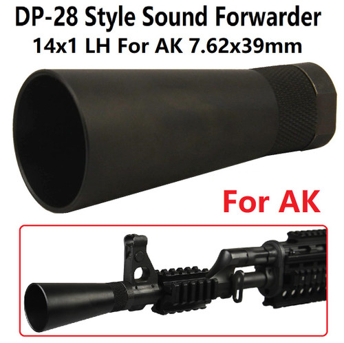 DP 28 Style 14x1 Left Hand Sound Forwarder Muzzle Brake for AK47 AK Pistol, All Steel Anodized Black