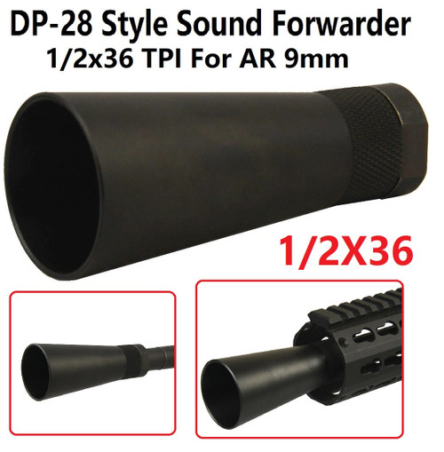 DP 28 Style 1/2-36 TPI Sound Forwarder Muzzle Brake for 9 mm, All Steel Anodized Black