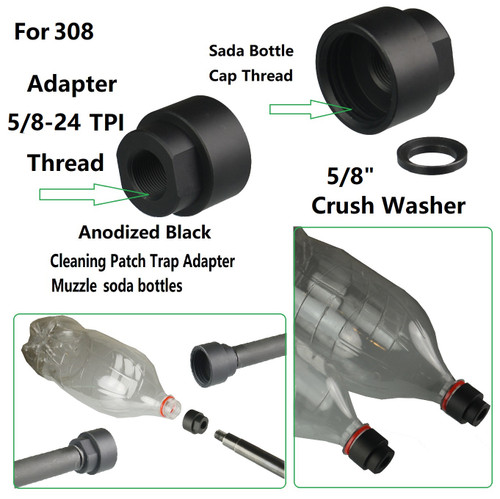 5/8x24 TPI Soda Pop bottle Cleaning Patch Trap Adapter For  308 300Blackout, AR7.62x39mm  Black Color