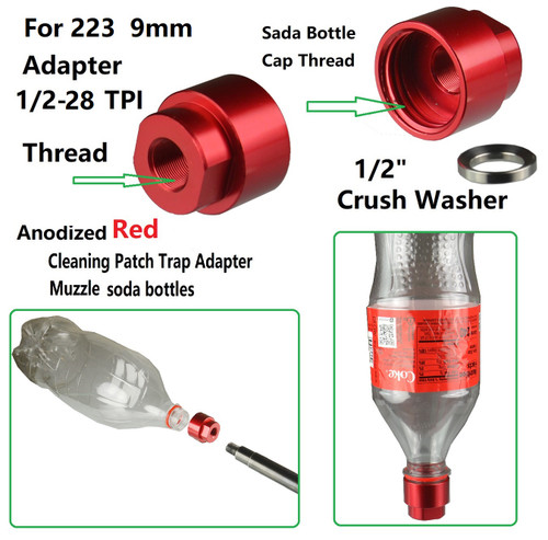 1/2x28 TPI Cleaning Patch Trap Soda Pop bottle Adapter Red Color for .22 .223  and 9mm