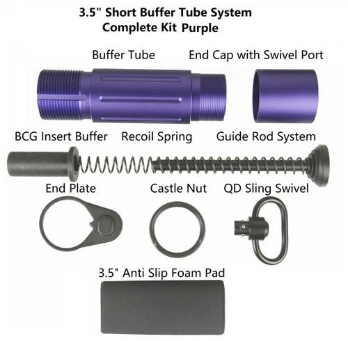 3.5" Short Buffer Tube System QR Sling Adapter Cap, QR Sling Swivel, 3.5" Foam, Color Purple