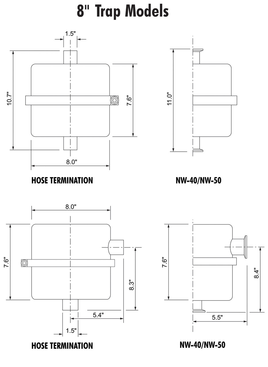 Right Angle 8" High Vacuum Trap, NW40 Drawing