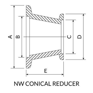 NW40 to NW25 Conical Reducer Drawing