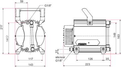 Membrane Vacuum Pump MVP-030 24 VDC Dimensions