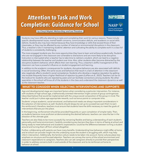 NASP - Attention to Task and Work Completion: Guidance for School