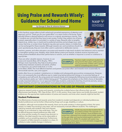 NASP – Using Praise and Rewards Wisely: Guidance for School and Home