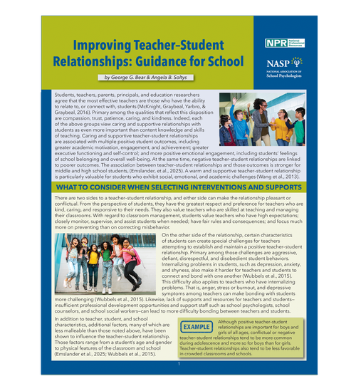 NASP – Improving Teacher-Student Relationships: Guidance for School