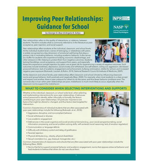 NASP – Improving Peer Relationships: Guidance for School