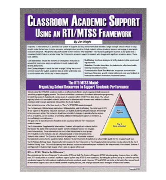 Classroom Academic Support Using an RTI/MTSS Framework