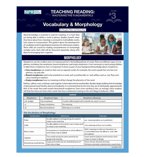 Teaching Reading: Mastering the Fundamentals - Vocabulary & Morphology (Guide #3)