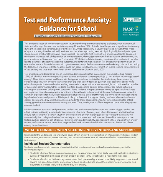 NASP - Test and Performance Anxiety: Guidance for School