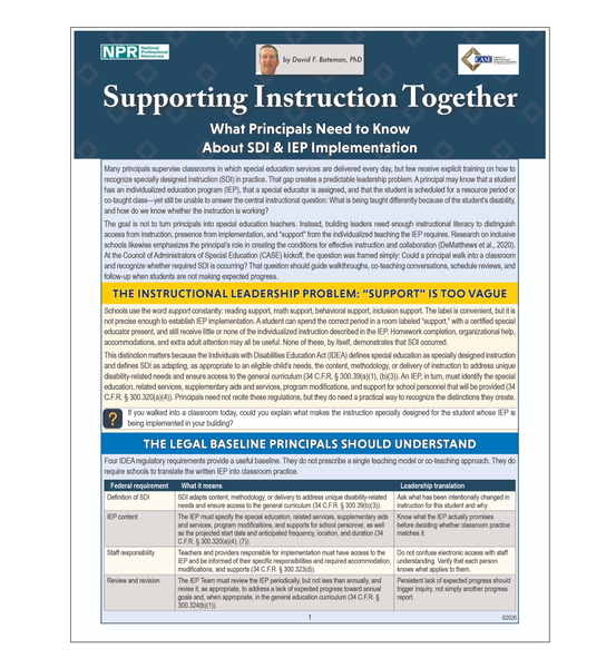 Supporting Instruction Together: What Principals Need to Know About SDI & IEP Implementation