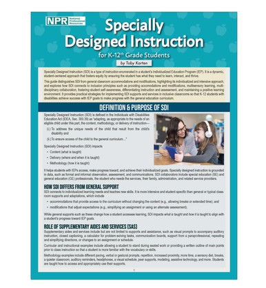 Specially Designed Instruction (SDI) for K-12th Grade Students