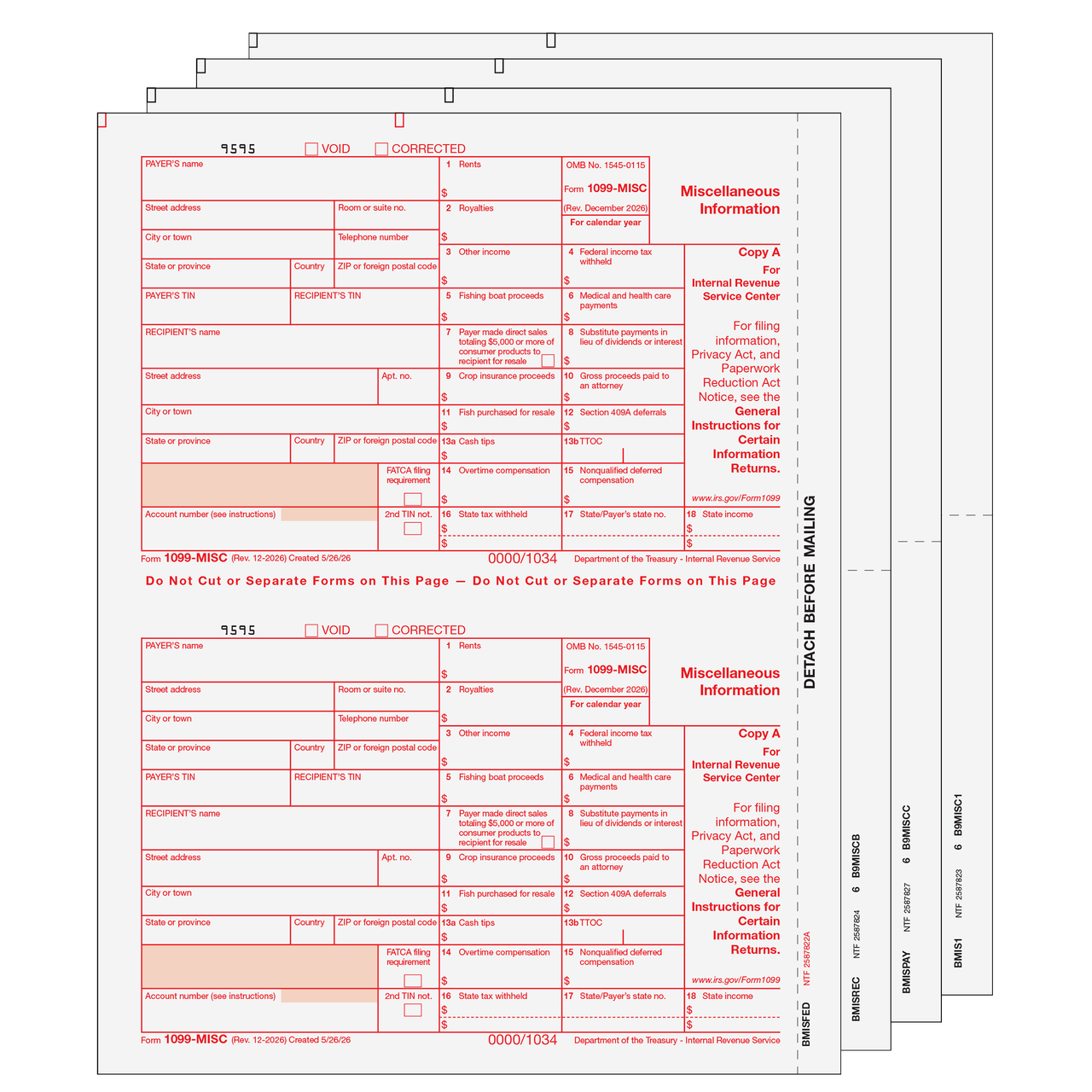 MISCS405 - 1099 Miscellaneous Information 4-part set (Preprinted