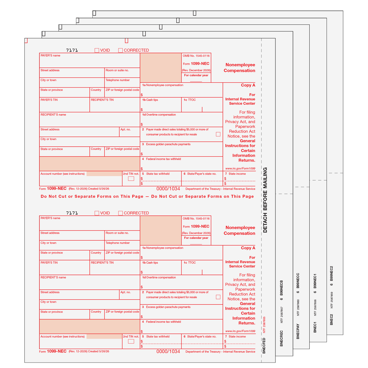 NECS505 - 1099 Non-Employee Compensation - 5-part Set (Preprinted