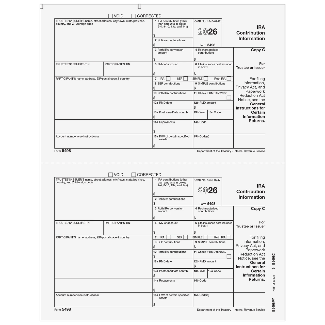 B5498PY05 - Form 5498 IRA Contribution Information Copy C Trustee