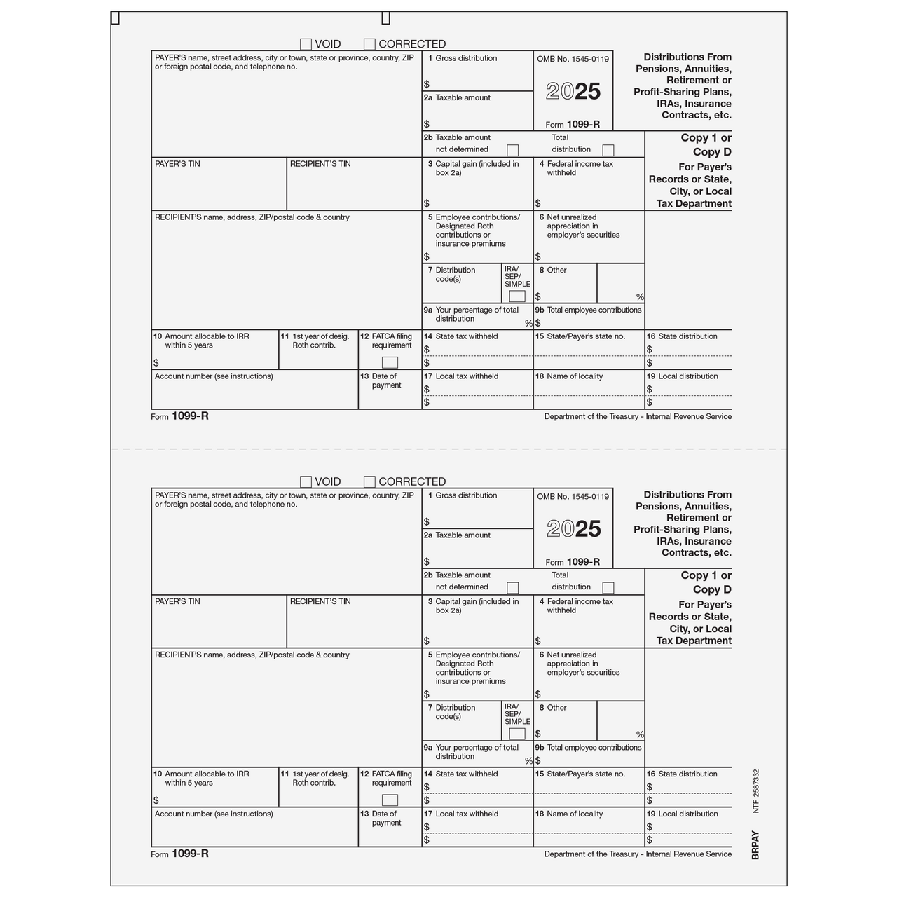 BRPAY05 - Form 1099-R Distributions From Pensions, etc. Copy D/1