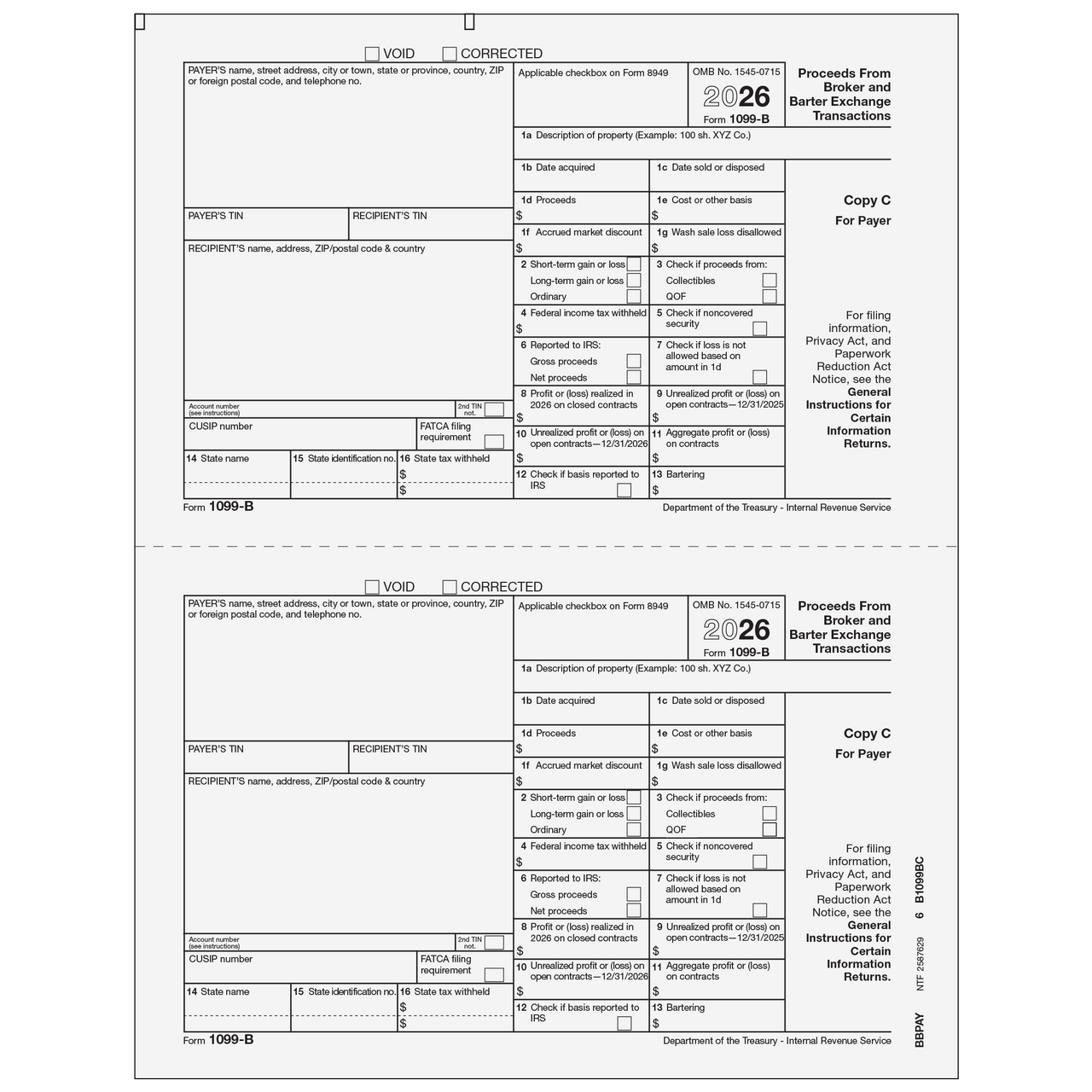 B/Bページ BBPAY05 - Form 1099-B Proceeds From Broker and Barter Exchange