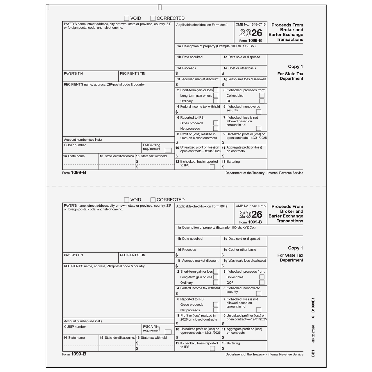 h*e様 BWL BB105 - Form 1099-B Proceeds from Broker and Barter Exchange