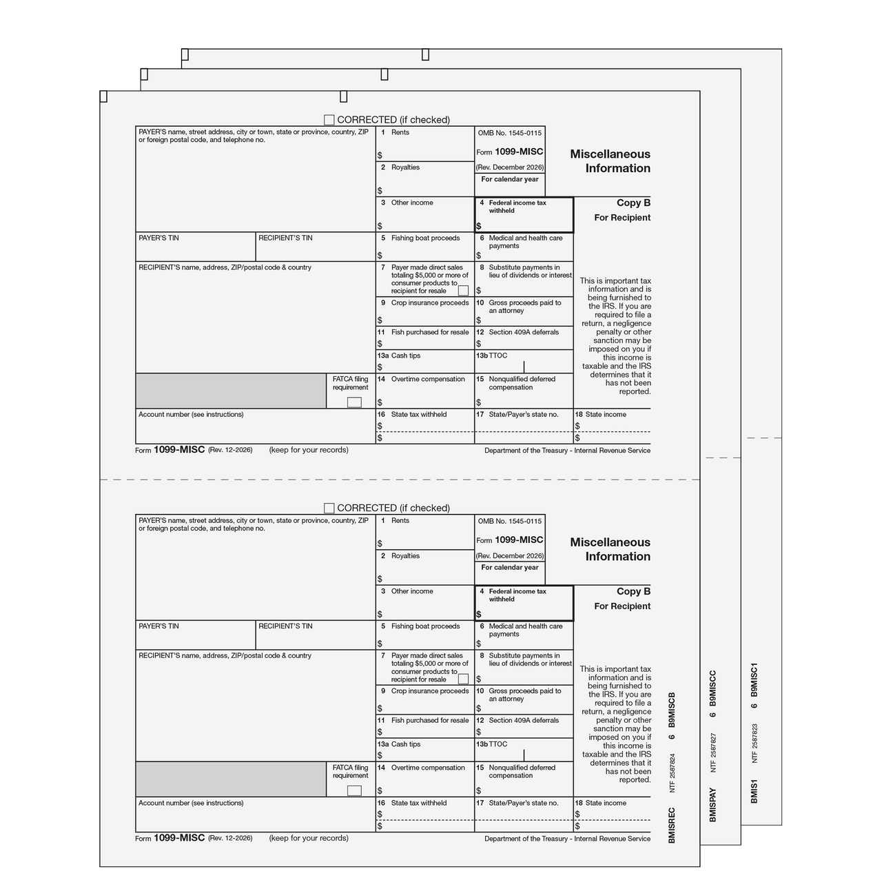 EFMISCS305 - 1099 Miscellaneous Information 3-part E-file Set
