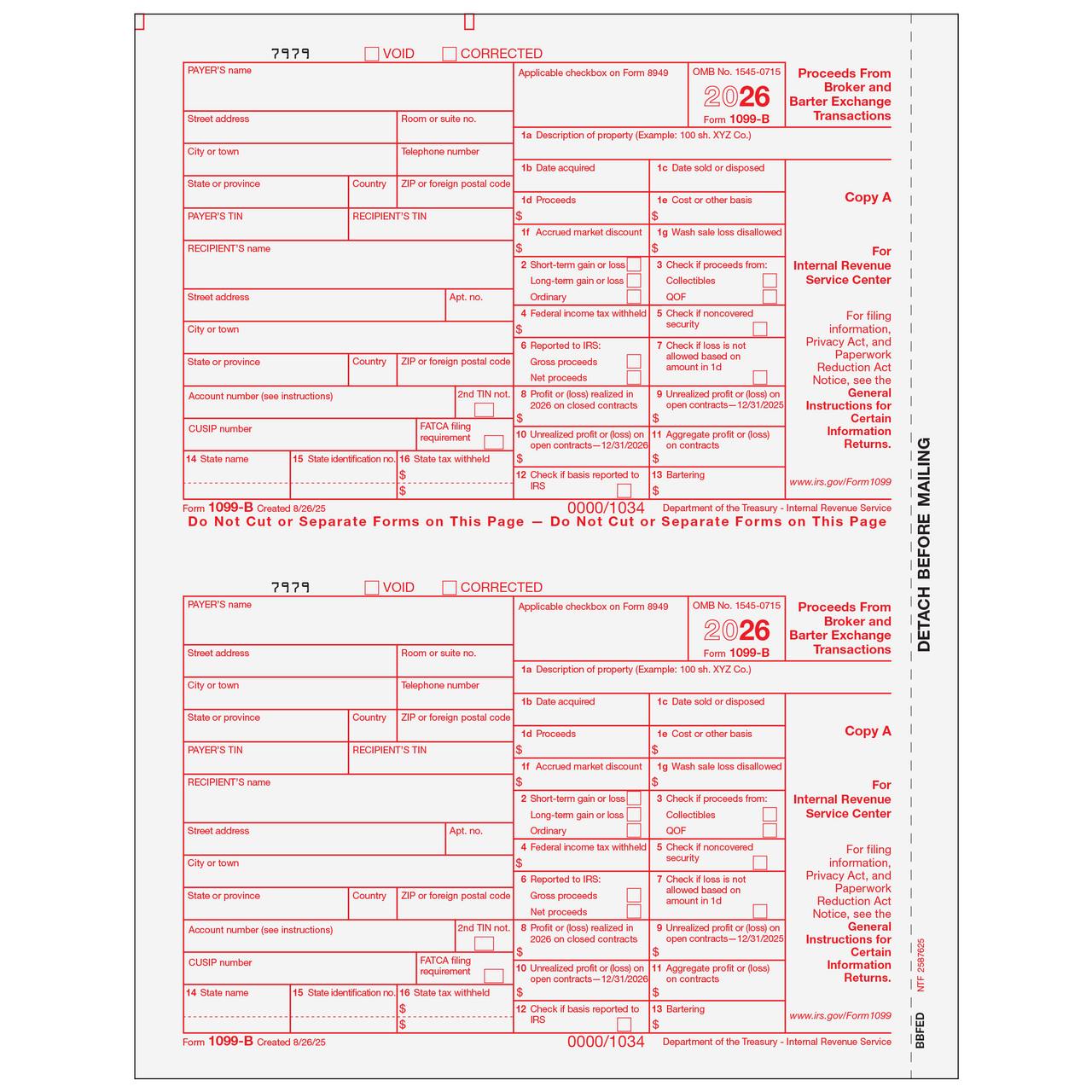 B/Bページ BBFED05 - Form 1099-B Proceeds From Broker and Barter Exchange