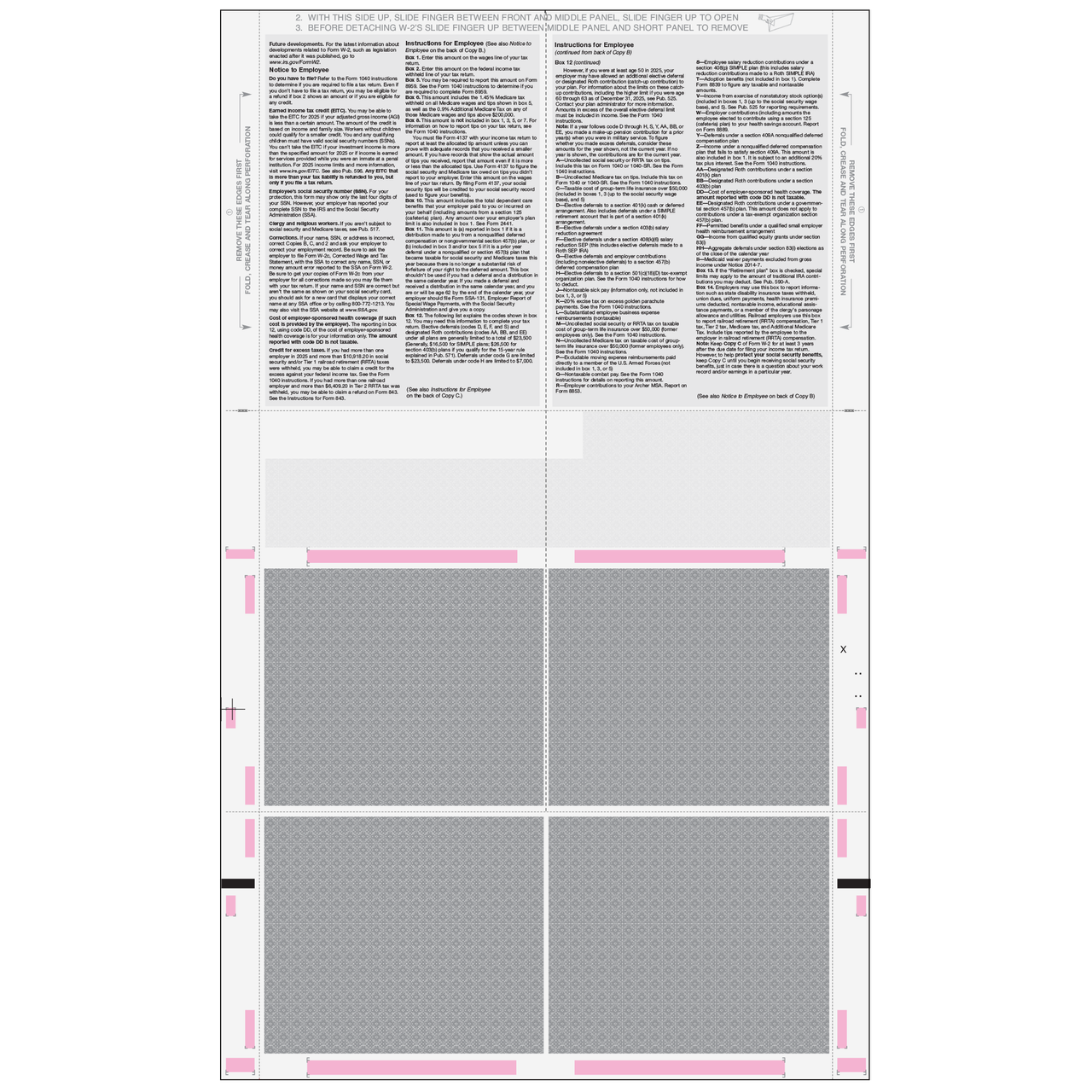 80481 - Pressure Seal EZ-Fold Preprinted W-2 Form 4up Quadrant