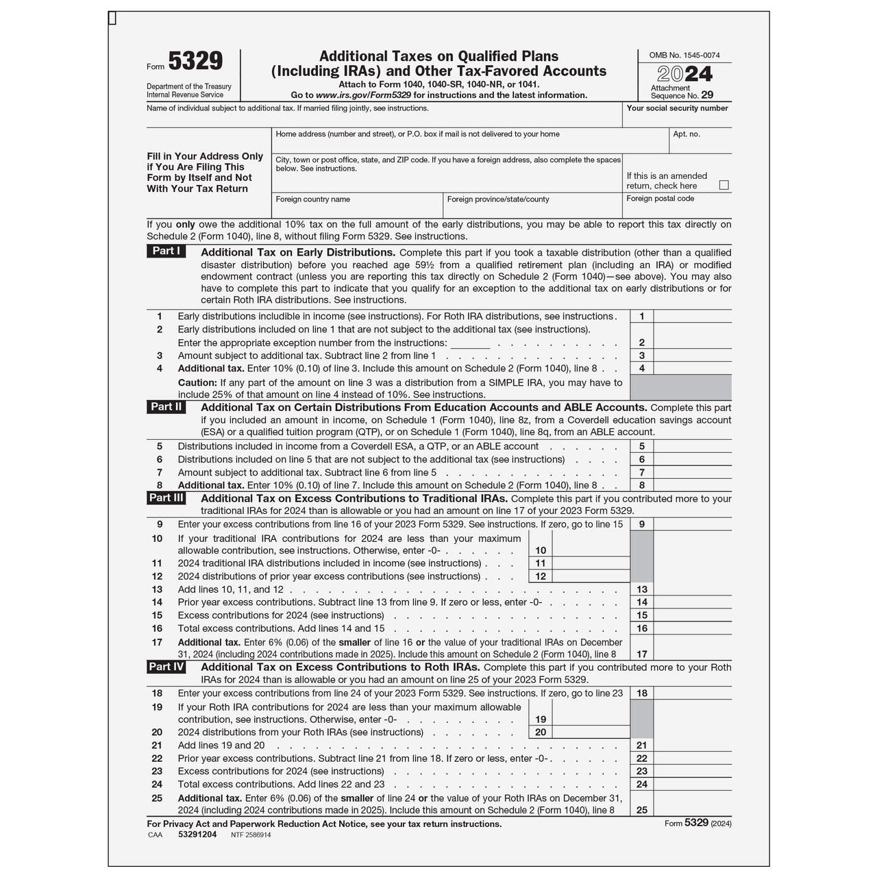 53291204 - form 5329 additional taxes on qualified plans (page 1 & 2)