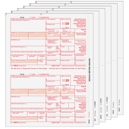 RS605 - 1099-R Distributions from Pensions, etc. - 6-part Set (Preprinted) RS605 - 1099-R Distributions from Pensions, etc. - 6-part Set (Preprinted)