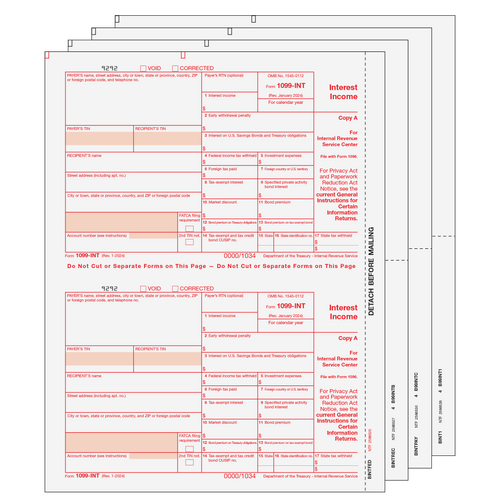 INTS405 - 1099-INT Interest Income 4-Part set (Preprinted) INTS405 - 1099-INT Interest Income 4-Part set (Preprinted)