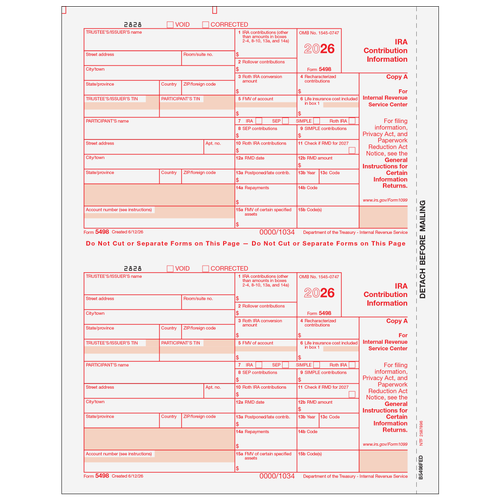 B5498FED05 - Form 5498 IRA Contribution Information Copy A Federal