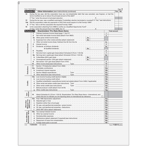1120S3404 - Form 1120-S Income Tax Return for an S Corporation (Page 3 & 4)