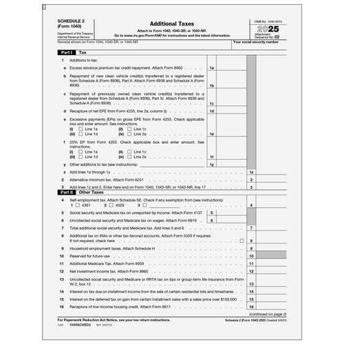 1040SCHED2 - Form 1040 Schedule 2 Additional Taxes (Page 1 & 2)
