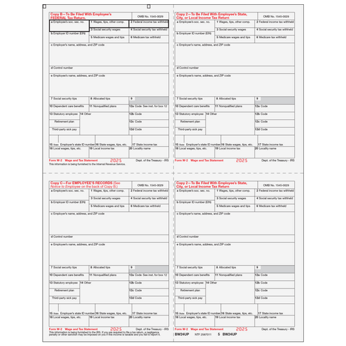 BW24UP05 - Form W-2 4up Quadrant Condensed Copies: B/2/C/2