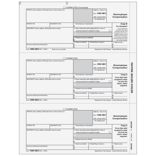 BNECB205 - 1099-NEC Non-Employee Compensation - Recipient Copies B/2