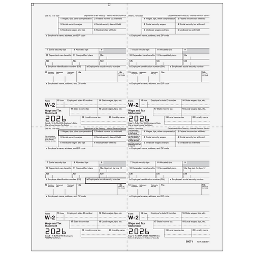 80071  - W-2 Employee Copies 2/2/B/C - 4up Quadrant