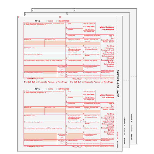 MISCS305 - 1099 Miscellaneous Information 3-part Set (Preprinted)