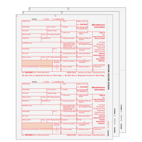 MISCS305 - 1099 Miscellaneous Information 3-part Set (Preprinted)