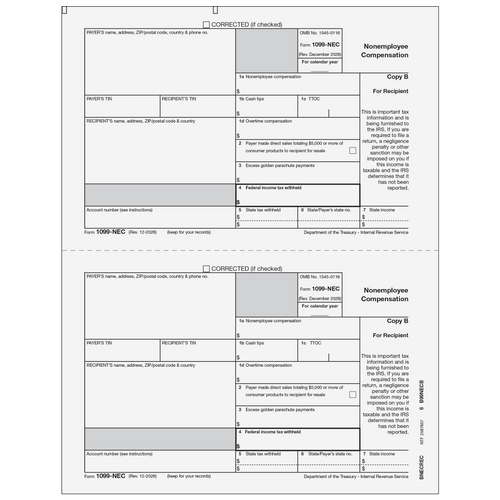 BNECREC05 - 1099-NEC Non-Employee Compensation - Copy B Recipient