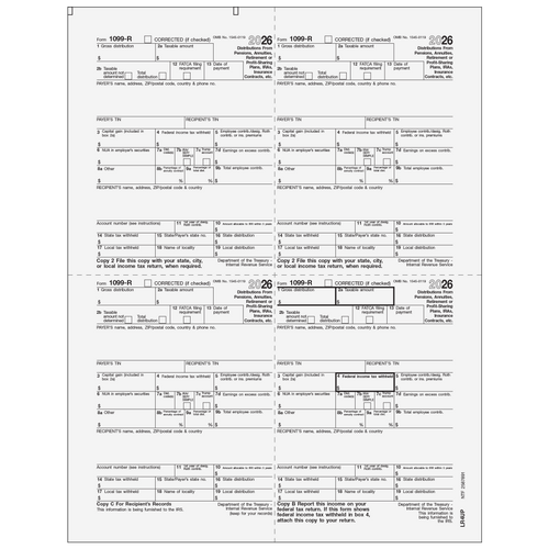 LR4UP - Form 1099-R Distributions From Pensions, etc. - Recipient Copy 4up Quadrant