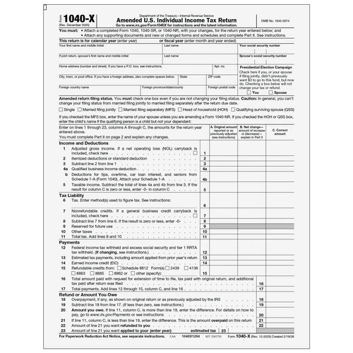 1040X1204 - Form 1040-X Amended U.S. Individual Income Tax Return (Page 1 & 2)