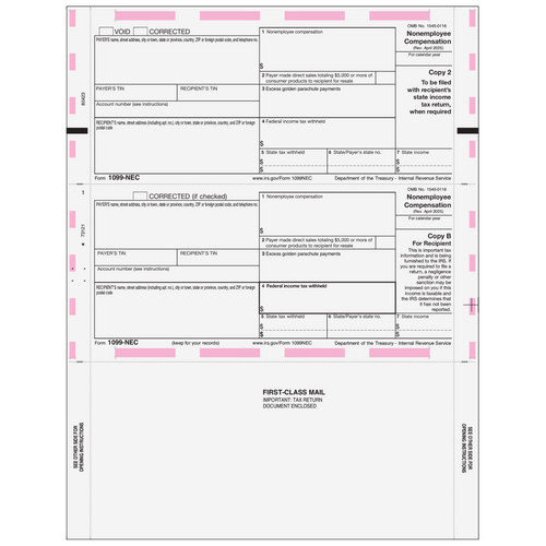 80423 - 11" Pressure Seal 1099-NEC Form - Z Fold Recipient (Copies B, 2)