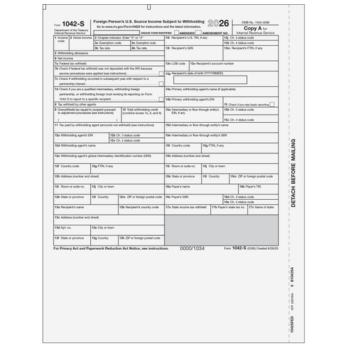 1042SFED05 - Form 1042-S Foreign Person's U.S. Source Income - Copy A Federal