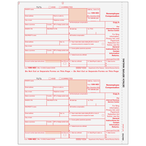 BNECFED05 - 1099-NEC Non-Employee Compensation - Copy A Federal