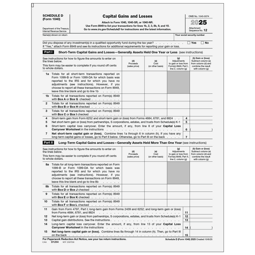 D1204 - Form 1040 Schedule D Capital Gains and Losses
