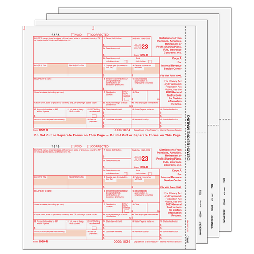 RSET605 - 1099-R Distributions from Pensions, etc. - 6-part Set (Blank Copies)