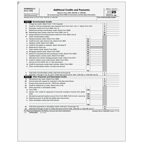 1040SCHED3 - Form 1040 Schedule 3 Additional Credits & Payments