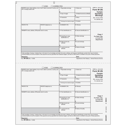BW2GER105 - Form W-2G Certain Gambling Winnings, Payer State, City, Local,  Copy 1