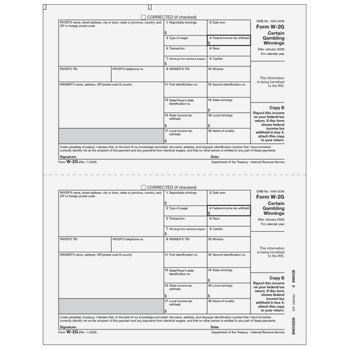 BW2GEEB05 - Form W-2G Certain Gambling Winnings, Winner Federal Copy B